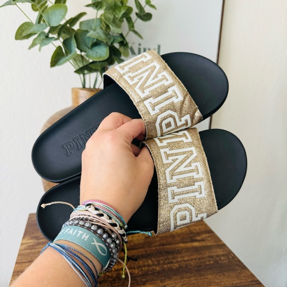 Victoria Secret | PINK | gold slip on sandals - Picture 2 of 5